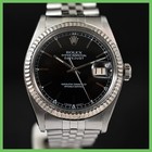 ROLEX 16014 DATEJUST 18K WHITE GOLD BEZEL BLACK DIAL CAL 3035 SS MENS WATCH