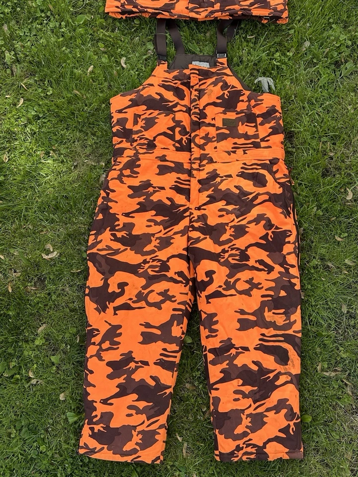 Vintage Walls Outdoors Men’s BLAZE ORANGE CAMO Matching Overalls & Jacket 2XL - Image 2 of 4