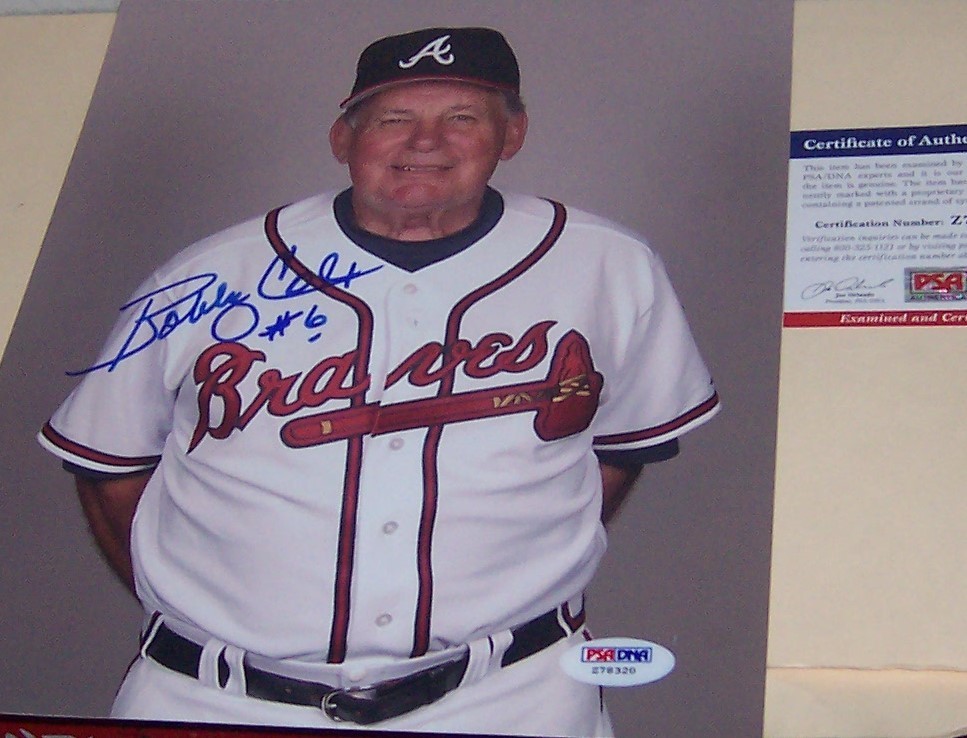 PSA BOBBY COX SIGNED  AUTOGRAPHED 8X10 photo BRAVES DECEASED