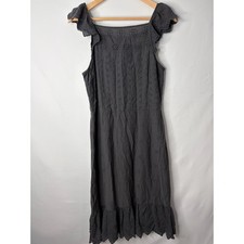 Loft Gray Eyelet Flutter Sleeve Midi Dress Sz 6 Scalloped Hem Cottage Minimalist