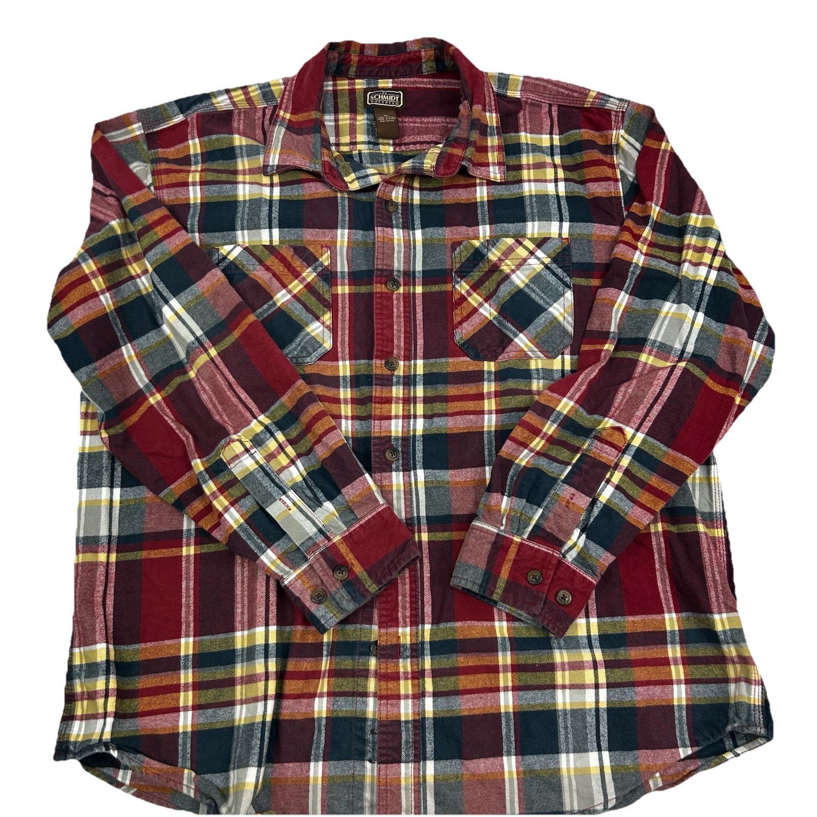 Schmidt Workwear Flannel Shirt Men's XL Red Plaid Long Sleeve Button Front Heavy