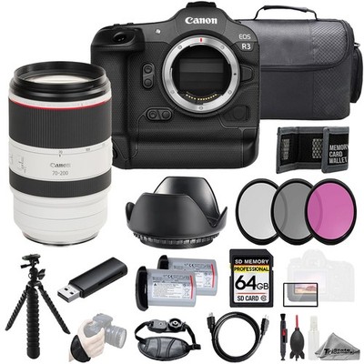 Canon EOS R3 + RF 70-200mm f/2.8 L IS USM Lens+64GB+Ext Bat+3PC Filter-Kit