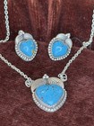 Turquoise Sterling Silver Heart Necklace Earrings Set Southwestern Jewelry — photo 3