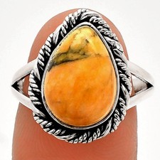 Natural Honey Dendritic Opal 925 Sterling Silver Ring s.8 Jewelry R-1014
