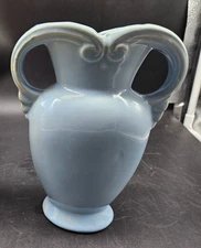 Vintage USA Art Pottery Blue Handled Pillow Vase