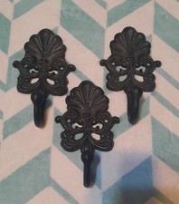 Vintage Iron Hook Set 3 Wall Mount Hat Coat Towel Leash Hanger Lot 3 Hooks