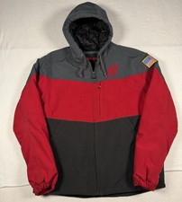 SNAP ON TOOLS Sz Large HOODED JACKET INSULATED Soft Shell COAT ZIP UP RED/GREY