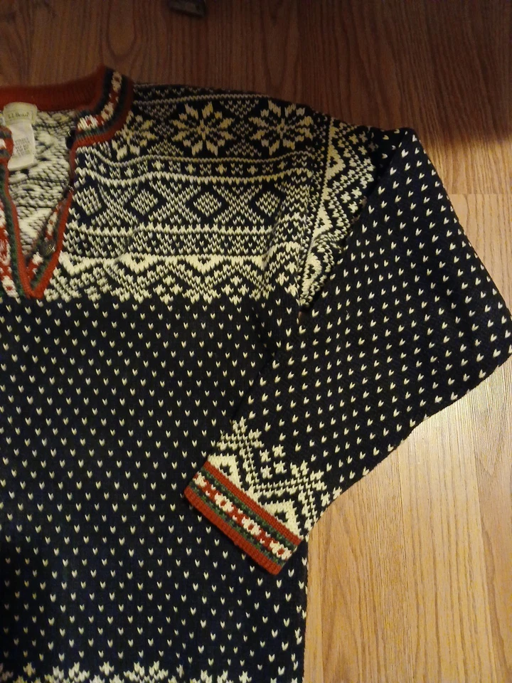 复古 L.L. Bean 毛衣女式 S 100% 纯棉圣诞拉厚 — 第 3/4 张图片