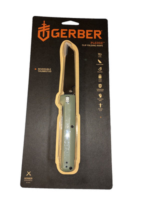 GERBER PLEDGE CLIP FOLDING KNIFE - GREEN  HANDLE & BLACK OXIDE COATED BLADE