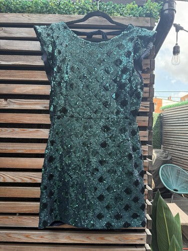 Zara Sequin Mini Dress - Size XL (UK 14) - Emerald Green - Picture 2 of 13