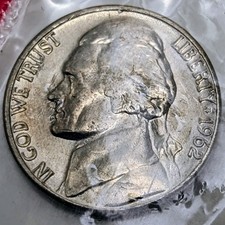 1962-D 5C Jefferson Nickel, BU+ Condition; In Mint Cello