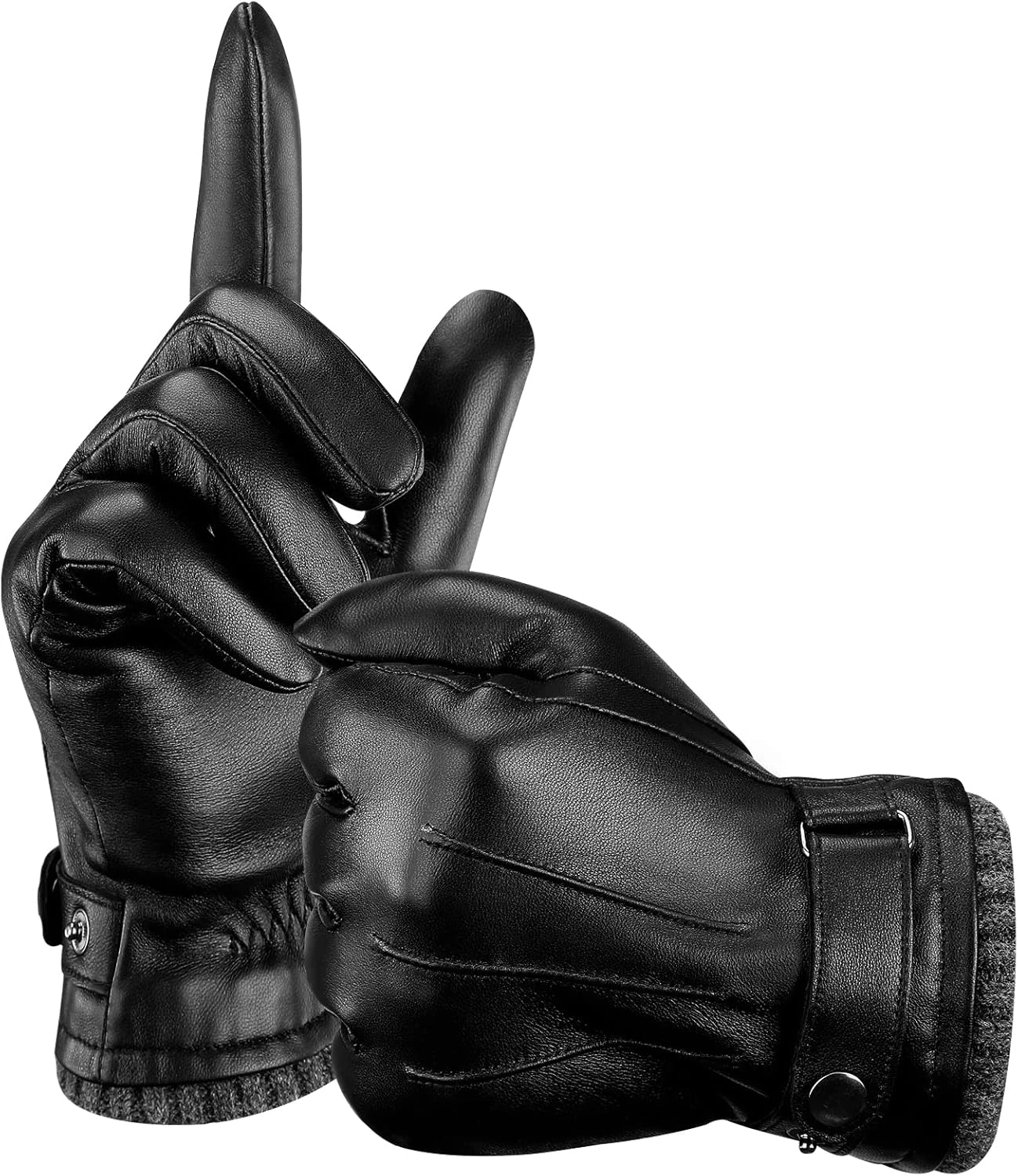 Leather Gloves for Men, Soft Warm Lining Full Hand Touchscreen Winter Gift Therm