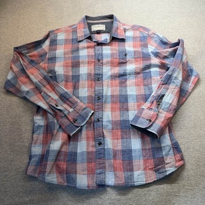 Flag & Anthem Mens L Red Blue Plaid Long Sleeve Button Down Shirt