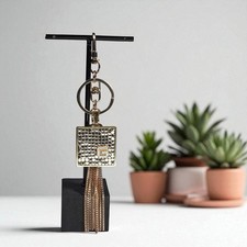 Hand made bag charm tag  tassel - logo G with 70s vintage GLOMESH - GOLD