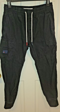 Tommy Hilfiger Mens Black Cargo Track Athletic pant Taper Joggers sz MED