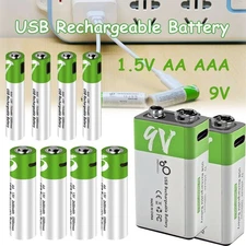 Paquete De 4 Baterias USB Recargables 2600mwh AA AAA Iones litio Pilas 9V Li-ion