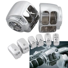 Chrome Pair Switch Housing Cover & 6Pcs Button Caps Kit For Harley Softail Dyna