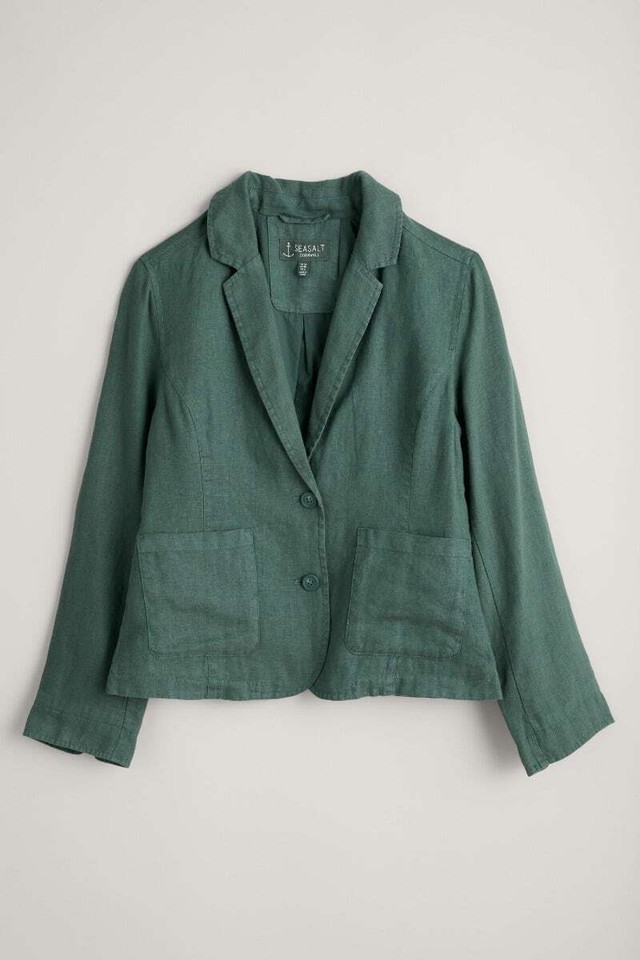 Seasalt Women's Blazer green Blinker Linen Blazer Petite Dark