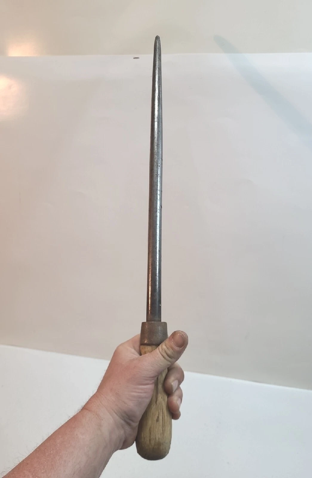 Antique 1800's Handmade Butcher's Sharpening Steel, Knife Blade Honing Rod 21.5"