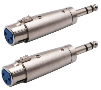 2 PCS XLR 3-Pin Female to 6.35mm 1/4'' Stereo Male Mic Microphone Audio Adapter