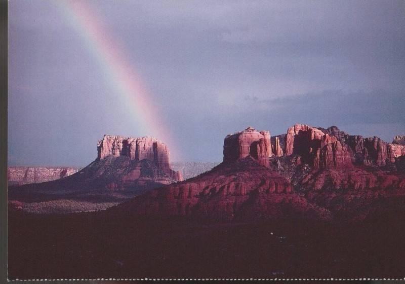 Postcard Rainbow over Cathedral and Courthouse Rock, Sedona Arizona Nature View