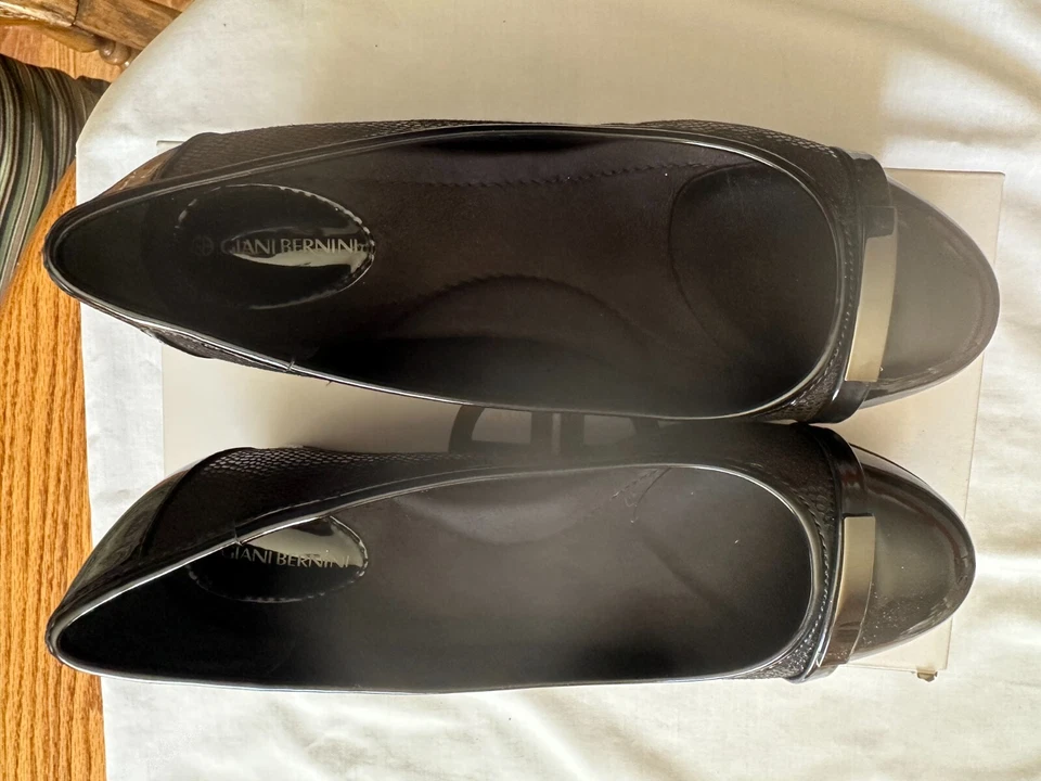 Womens Giani Bernini Ambir Wedge Heels Shoes black Patent Leather 7 wide  - Image 2 of 3