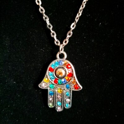 Henna inspired silver hand pendant with silver chain