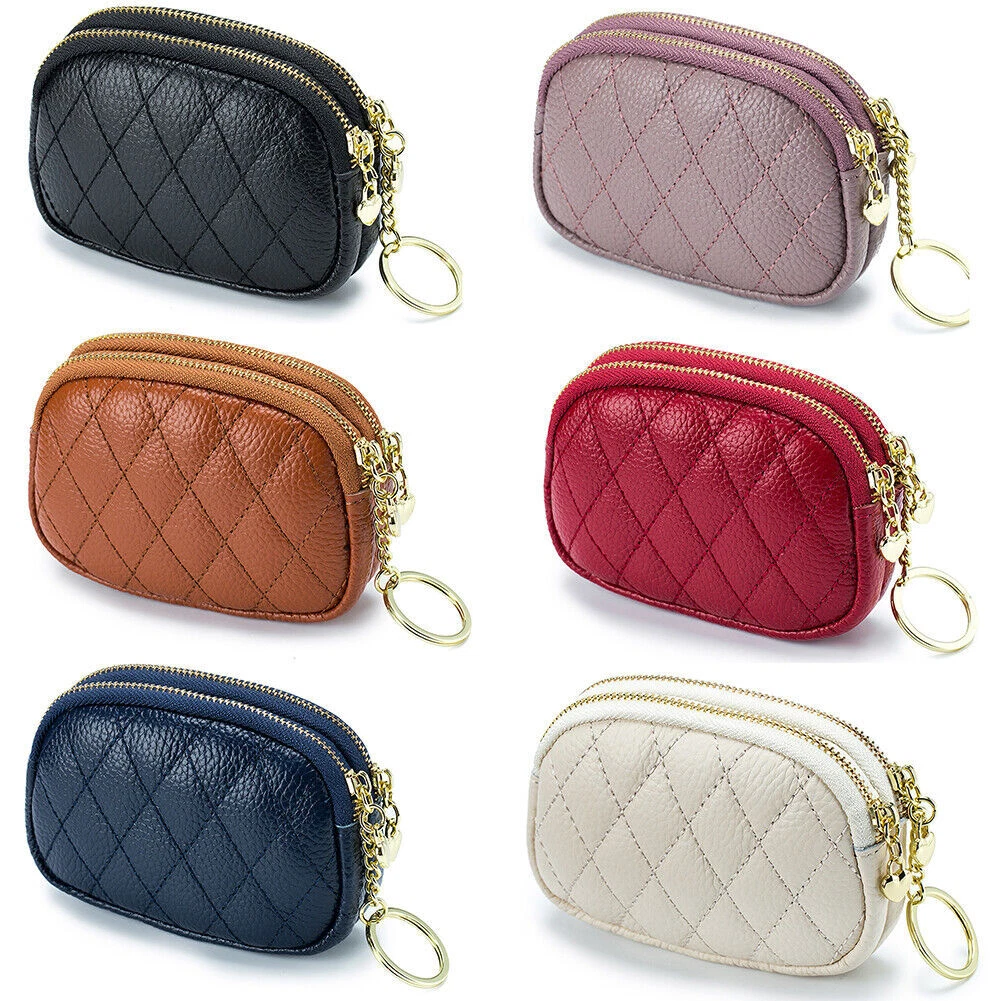 Women's Genuine Leather Coin Purse Mini Pouch Change Wallet with Keychain