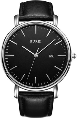 BUREI Uomo Orologio da Polso al Quarzo Classico con Cassa Ultra Argento  Nero | eBay