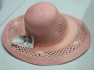 Stylish Pink and Cream Genuine Toquilla Straw Hat Pink Genuine Panama Hat / Toquilla Straw / Handwoven in  main image 2