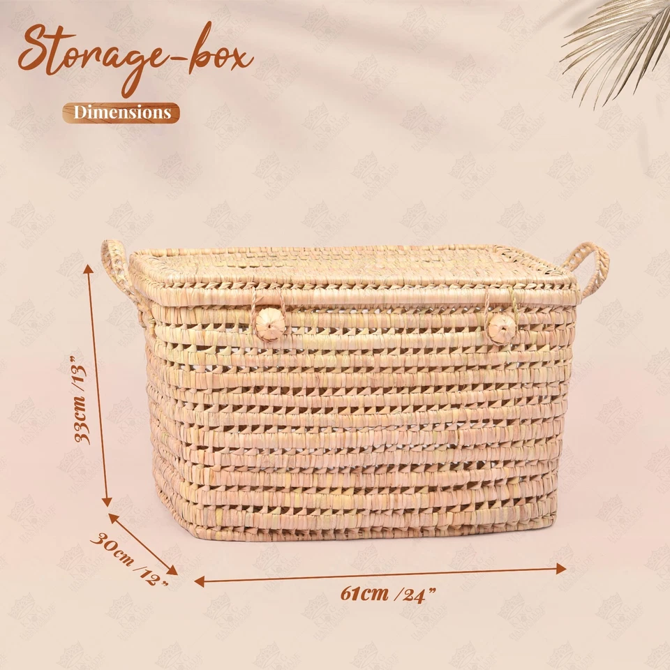 Wicker Storage Home, Palm Leaf Storage Basket, Handmade Moroccan Basket - Image 3 of 4