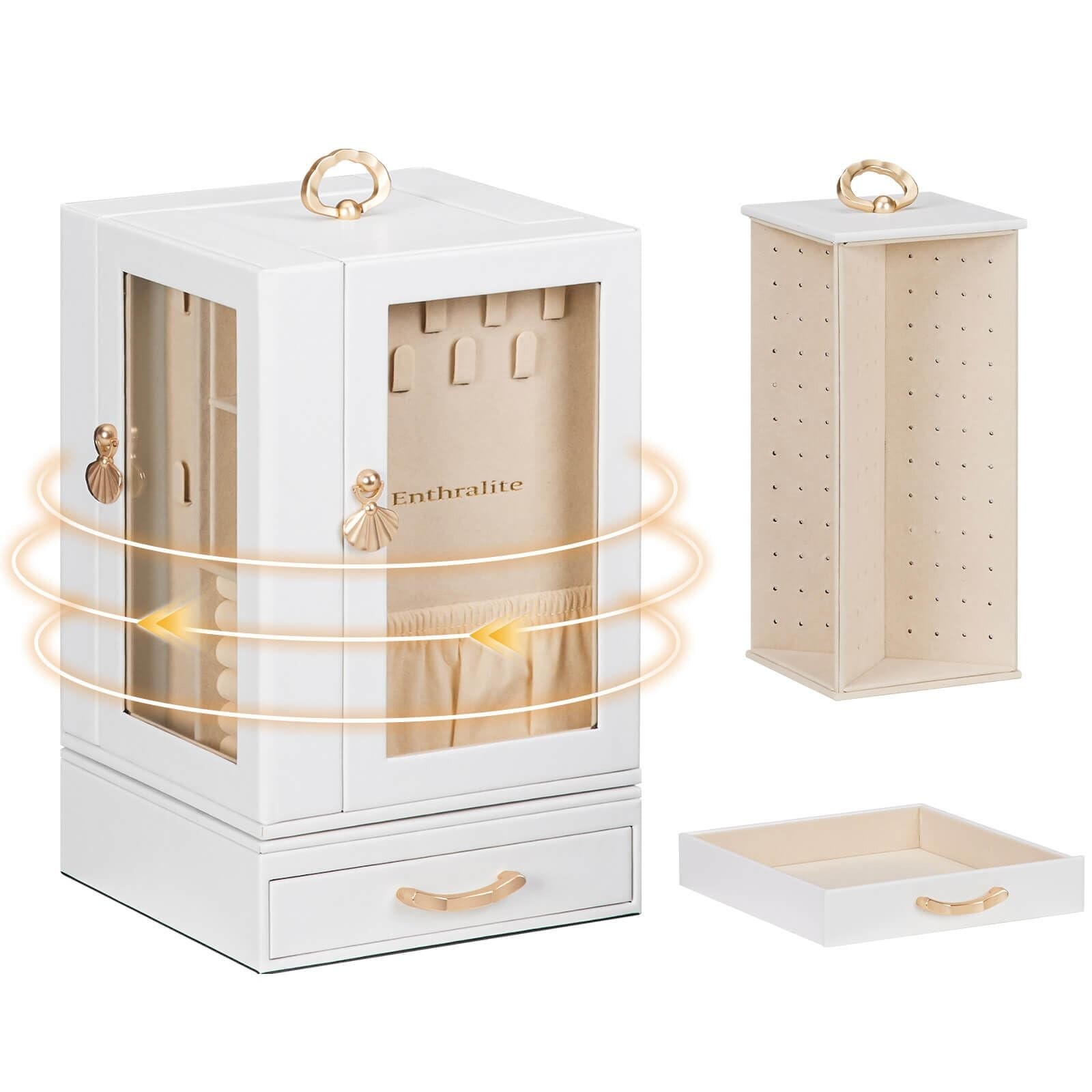 Jewelry Box large for Dresser: Women Necklace Ring Storage Organizer with Com...-image