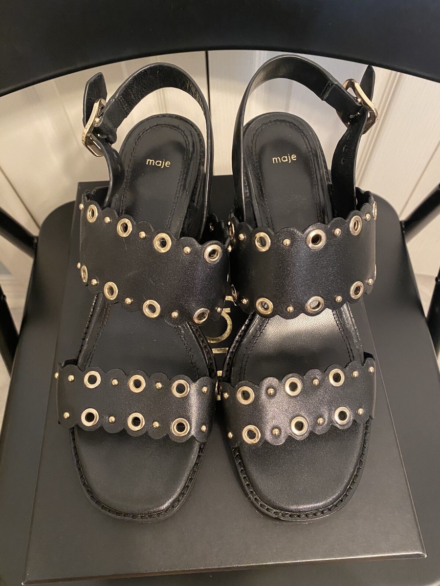 Maje Embellished studded leather slingback sandals 38