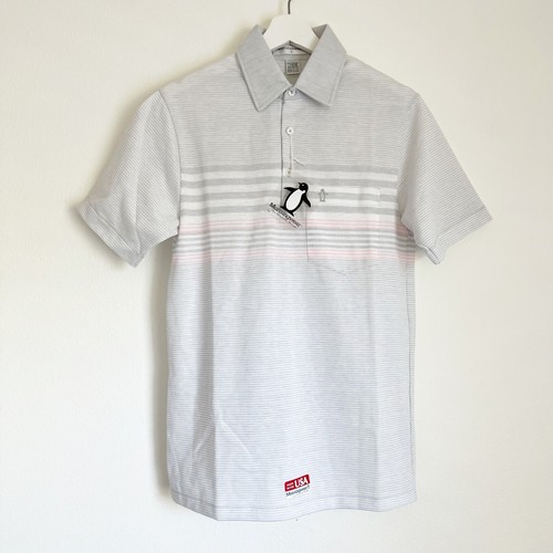 NWT Vintage Munsingwear Men’s Striped Polo Shirt Gray Pink White Penguin S