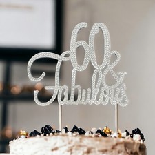 60 And Fabulous Cake Toppers Silver Rhinestones Diamonds Birthday Anniversary