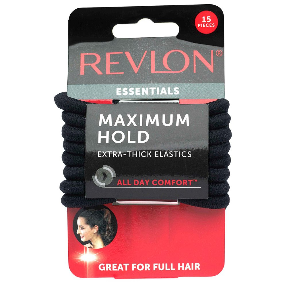 Revlon Extra Thick Black Hair Ties 15 Count No Slip Elastic Bands-image