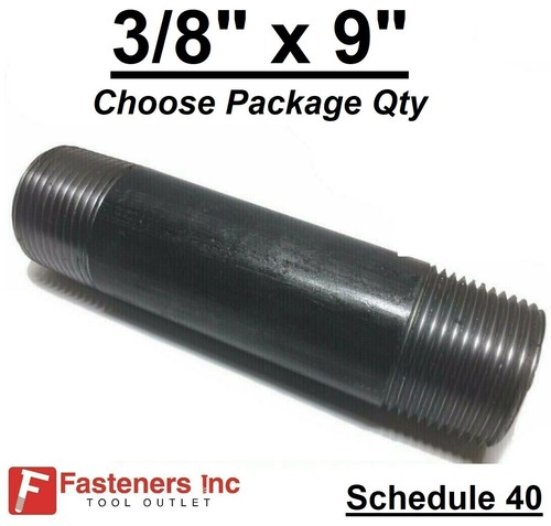 3/8" x 9" Black Iron Pipe Nipple Fittings NPT Gas Schedule 40 Choose Package Qty