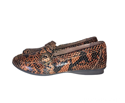 Helle Comfort Loafers Brown Reptile Patent Leather Womens US size 9 EU Size 40