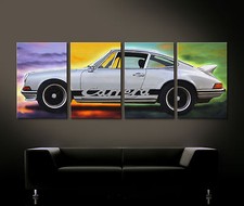 POP ART PORSCHE 911 CARRERA RS Toile En Titane Style De Peinture Argent Vintage