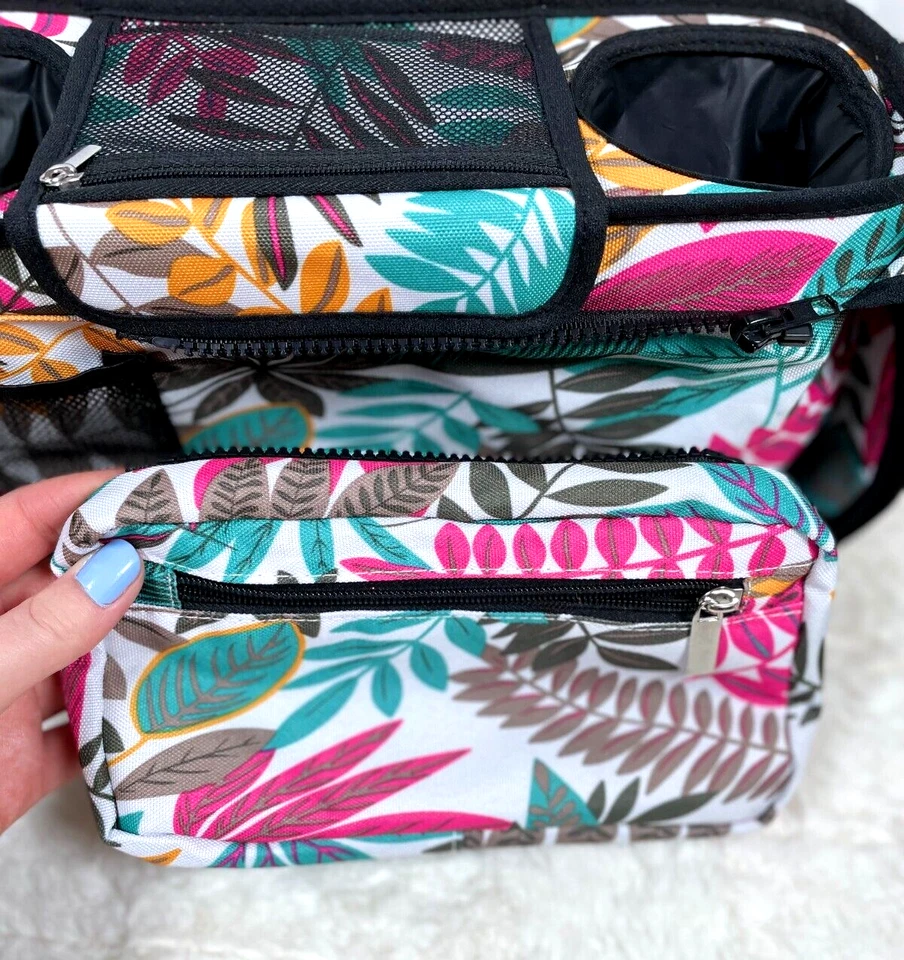 Organizador de Cochecito Universal Portavasos Aislado Bolsa Desmontable Correa Estampado de Hojas Foto 2 de 4