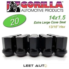 (20) Gorilla Lug Nuts, Factory Style Bulge, 14mm x 1.50, Black, 14x1.5 61148FSBC