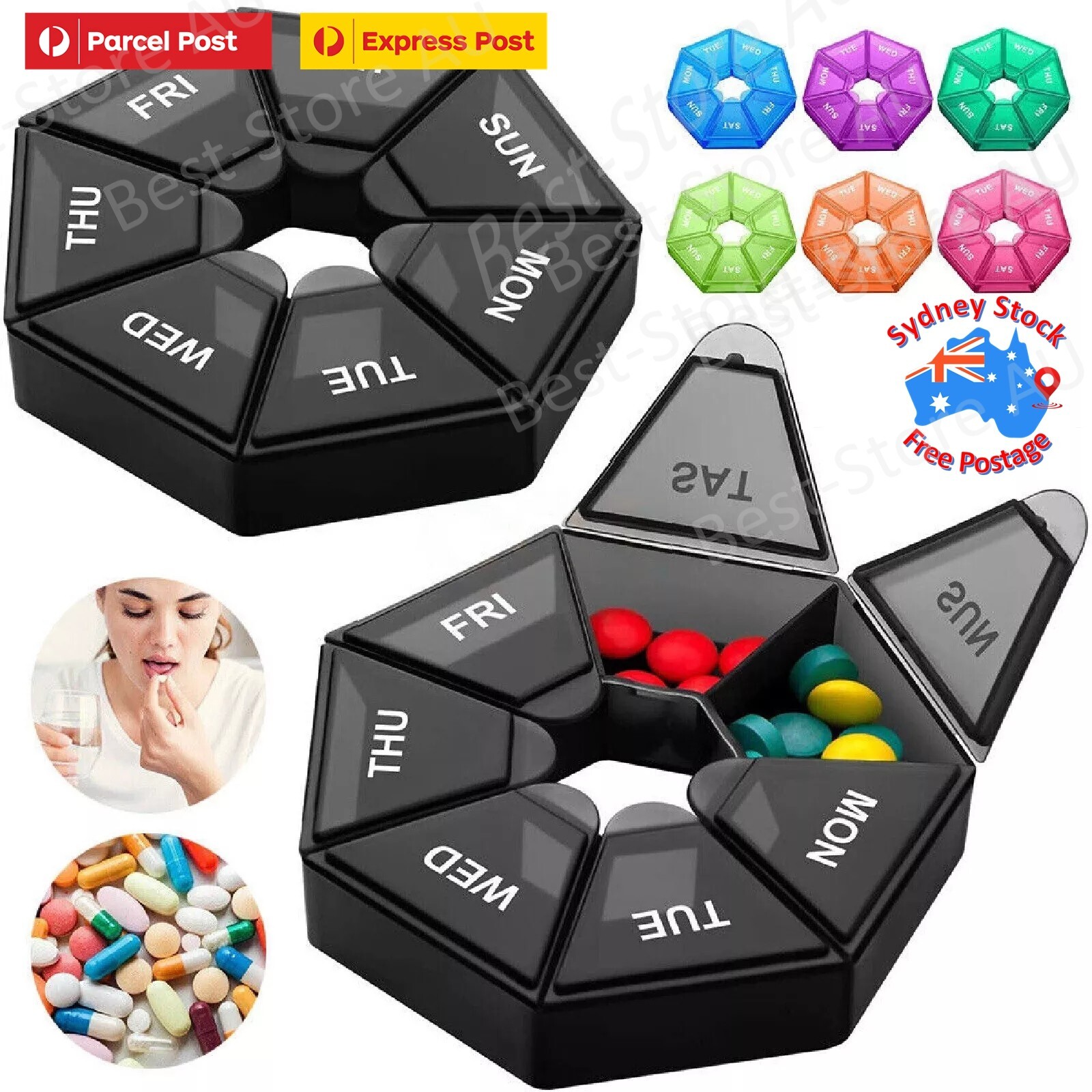 7Day Pill Box Medicine Storage Weekly Tablet Container Case Organizer Dispenser