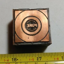 Vintage Letterpress Printing Block The Pure Oil Company USA Advertising Logo