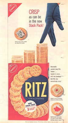 Nabisco Ritz Crackers Crisp In The New Stack Pack 1958 Vtg Magazine Print Ad