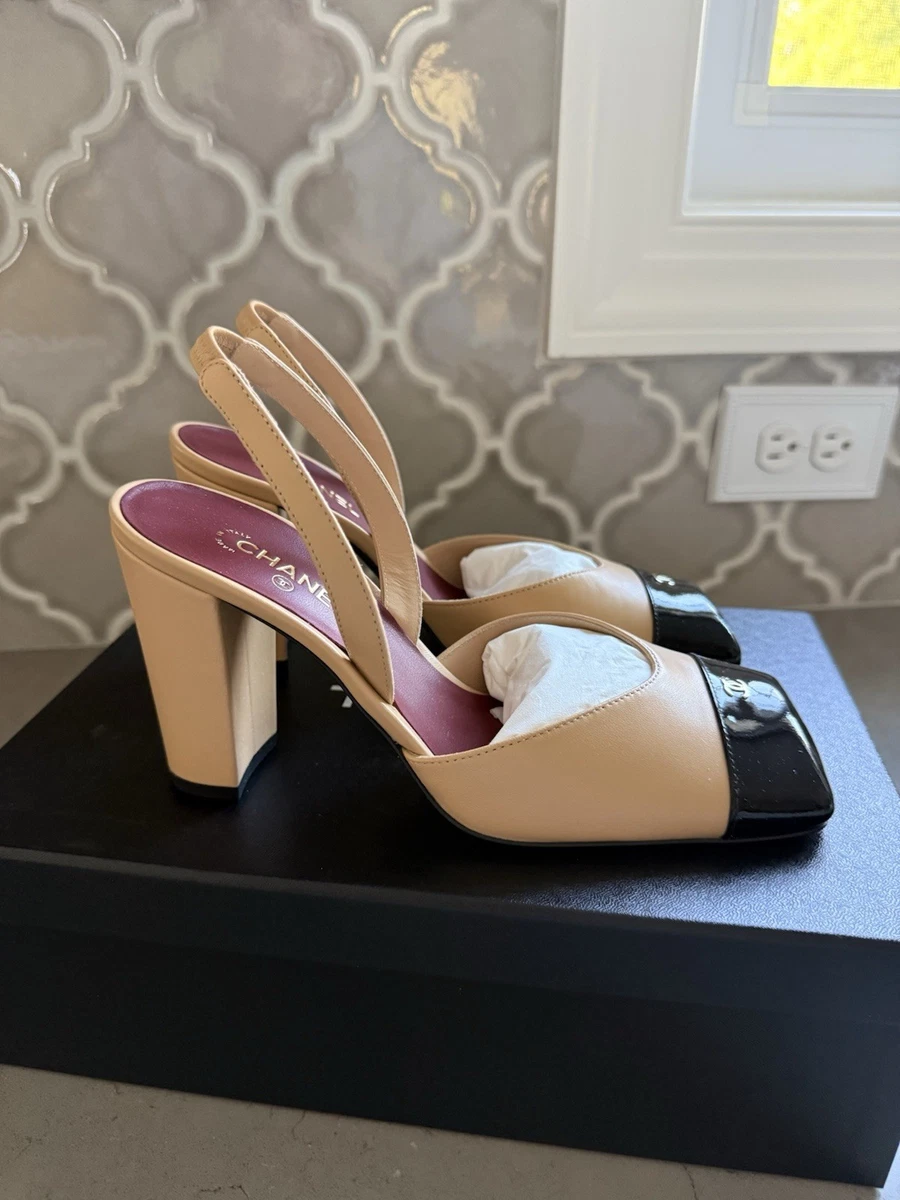 CHANEL Slingback High (3-3.9 in) Heel Height Leather Upper Heels