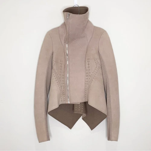 Giacca da motociclista Rick Owens Lilies Naska scamosciata neoprene (taglia IT 40) orlo ad arco fauno