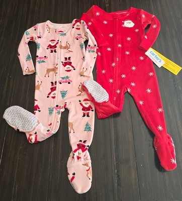 Carter's Baby Girls 12M Christmas 2pc Footed Sleeper Pajama Set Extra Soft NEW 