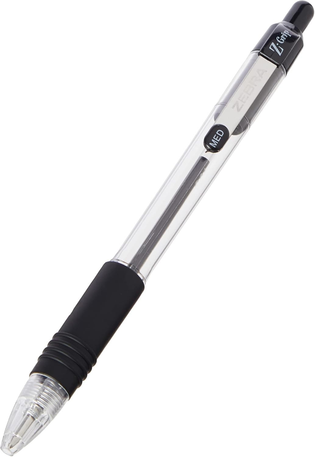 Z Grip Medium Point Black Pens - 10 Pack of Lightweight & Comfortable Biro Pens