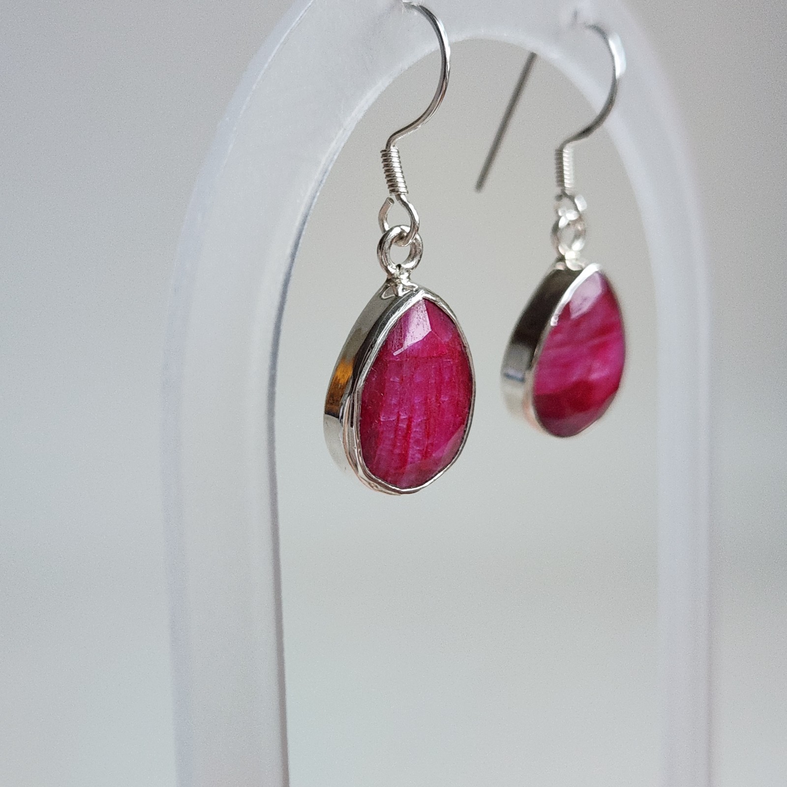 925 Sterling Silver Ruby Teardrop Dangle Earrings… - image 10