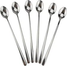 Long Handle Spoon, 9-Inch Iced Teaspoon, Set of 6, 18/10 Stainless Steel